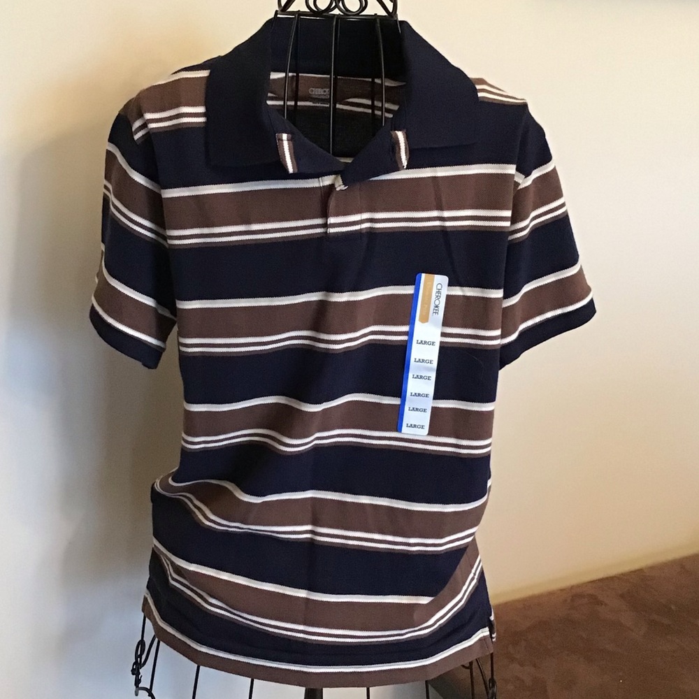 NWT Cherokee polo Shirt L 12/14 12 14 Striped